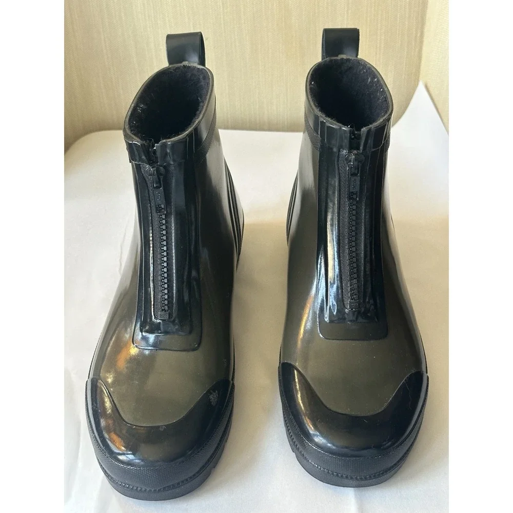 Tretorn size 7.5 Lina Zip Front Womens Olive Black Waterproof Rain Ankle Boots